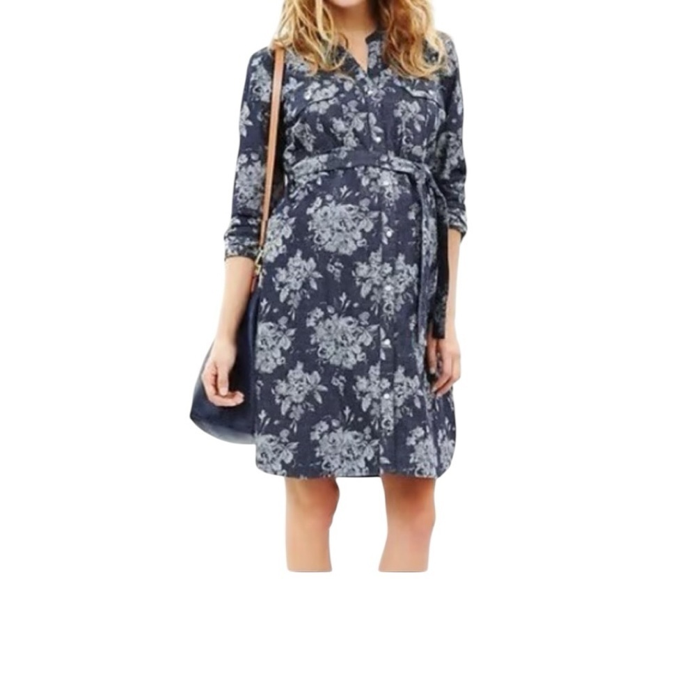 GapMaterniny. Navy Floral Long Sleeve Dress